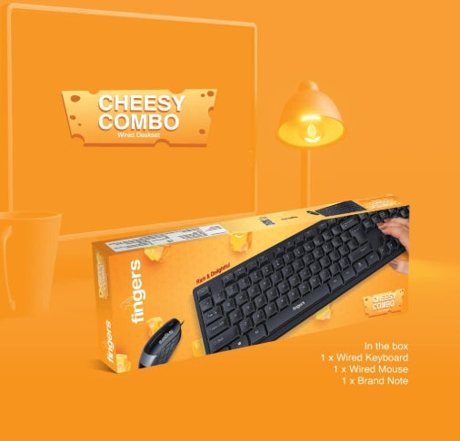 FINGERS Cheesy Combo With Wired Mouse & Wired USB Standard Multi-device Keyboard Compatible with Desktop, Laptop, Mac