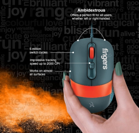 FINGERS Velvet Combo Rangeela Series Wired Deskset (Mouse + Keyboard) (Optical Technology, 12 Quick Soft-Touch Media Controls for Instant Access & Rupee Key) (Bottle Green + Orange)