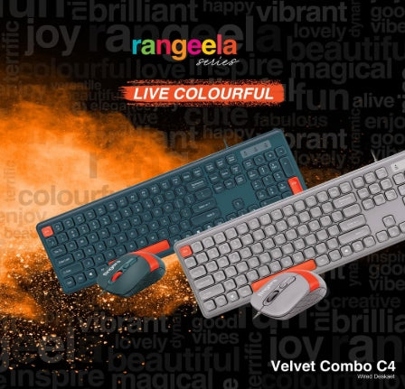 FINGERS Velvet Combo Rangeela Series Wired Deskset (Mouse + Keyboard) (Optical Technology, 12 Quick Soft-Touch Media Controls for Instant Access & Rupee Key) (Bottle Green + Orange)
