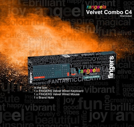 FINGERS Velvet Combo Rangeela Series Wired Deskset (Mouse + Keyboard) (Optical Technology, 12 Quick Soft-Touch Media Controls for Instant Access & Rupee Key) (Bottle Green + Orange)