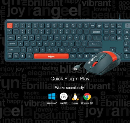 FINGERS Velvet Combo Rangeela Series Wired Deskset (Mouse + Keyboard) (Optical Technology, 12 Quick Soft-Touch Media Controls for Instant Access & Rupee Key) (Bottle Green + Orange)