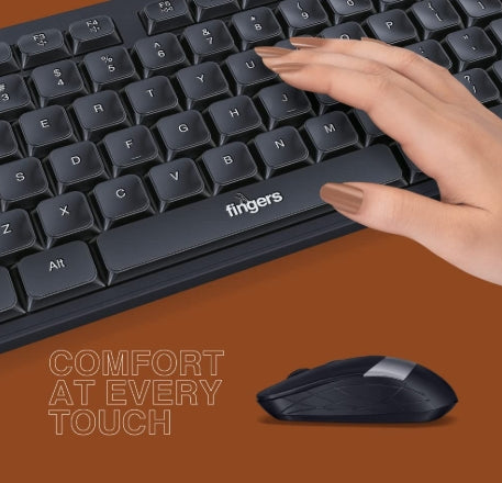 FINGERS AeroClicks Combo Wireless Keyboard and Mouse Set (Optical | 2.4 GHz Nano USB Receiver | Smart Link Auto-Connect | Windows®, macOS, Linux Compatible