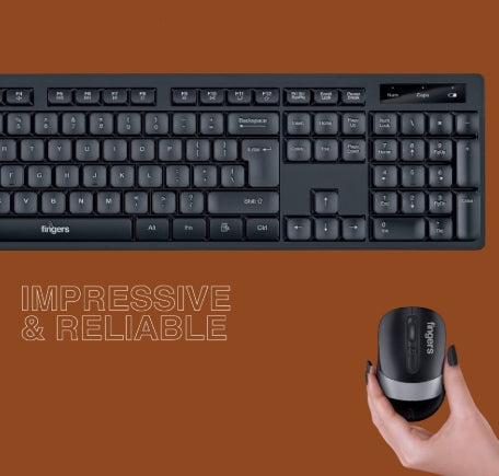 FINGERS AeroClicks Combo Wireless Keyboard and Mouse Set (Optical | 2.4 GHz Nano USB Receiver | Smart Link Auto-Connect | Windows®, macOS, Linux Compatible