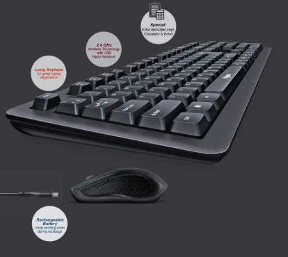 FINGERS Duo-Recharge Wireless Deskset (Mouse + Keyboard) Combo (Rechargeable Batteries with 25-Day worktime, 2.4 GHz Technology with USB Nano Receiver