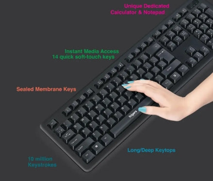 FINGERS Duo-Recharge Wireless Deskset (Mouse + Keyboard) Combo (Rechargeable Batteries with 25-Day worktime, 2.4 GHz Technology with USB Nano Receiver