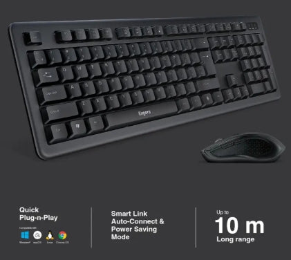 FINGERS Duo-Recharge Wireless Deskset (Mouse + Keyboard) Combo (Rechargeable Batteries with 25-Day worktime, 2.4 GHz Technology with USB Nano Receiver