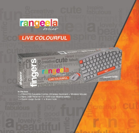 FINGERS Exquisite Combo – Rangeela Series Wireless Standard Desktop Keyboard & Mouse Compatible with Desktop, Laptop, Mac Exquisite Combo (Pearl Grey, Orange)