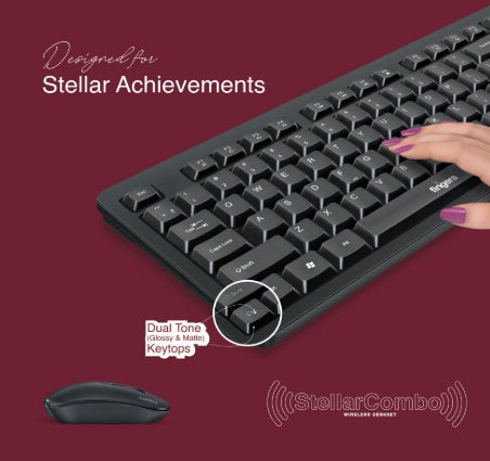 FINGERS StellarCombo Wireless Keyboard and Mouse Combo Set (2.4 GHz Wireless Technology with USB Nano Receiver | 12 Quick Soft-Touch Media Controls for Instant Access & Rupee Key)