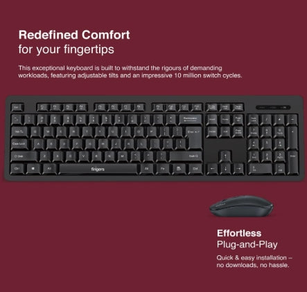 FINGERS StellarCombo Wireless Keyboard and Mouse Combo Set (2.4 GHz Wireless Technology with USB Nano Receiver | 12 Quick Soft-Touch Media Controls for Instant Access & Rupee Key)