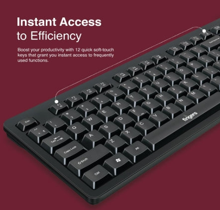 FINGERS StellarCombo Wireless Keyboard and Mouse Combo Set (2.4 GHz Wireless Technology with USB Nano Receiver | 12 Quick Soft-Touch Media Controls for Instant Access & Rupee Key)
