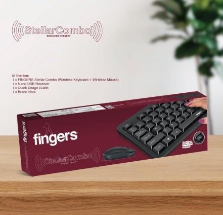 FINGERS StellarCombo Wireless Keyboard and Mouse Combo Set (2.4 GHz Wireless Technology with USB Nano Receiver | 12 Quick Soft-Touch Media Controls for Instant Access & Rupee Key)