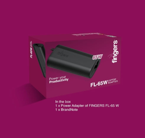 FINGERS FL-65W Laptop Power Adapter with 65 W Fast Charging (for Asus Laptops with DC Pin 4.0 x 1.35 mm With Power cord