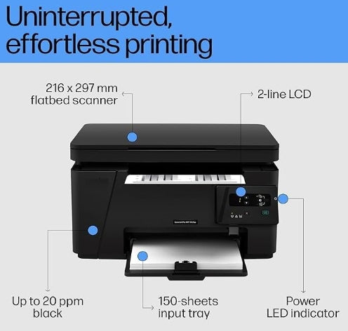 HP Laser jet M126A B&W Monochrome Printer 3-in-1 Print, Copy, Scan, Compact, Durable, Black