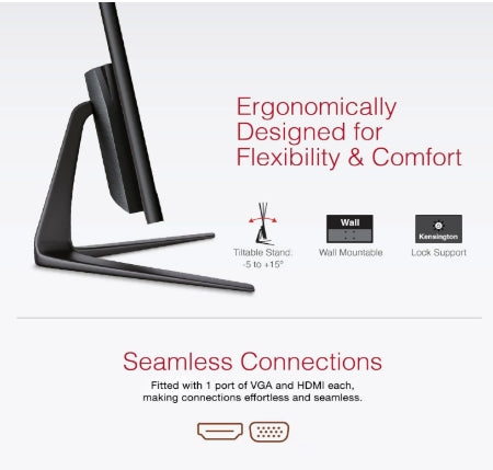 FINGERS LED Monitor Satin-2150 [21.45 (51.48cm), FHD (1920x1080 px), Ultra-Slim & Frameless, 16.7 M Colours, Wall Mountable, VGA, HDMI with 100HZ (Black) 3Yrs Warranty