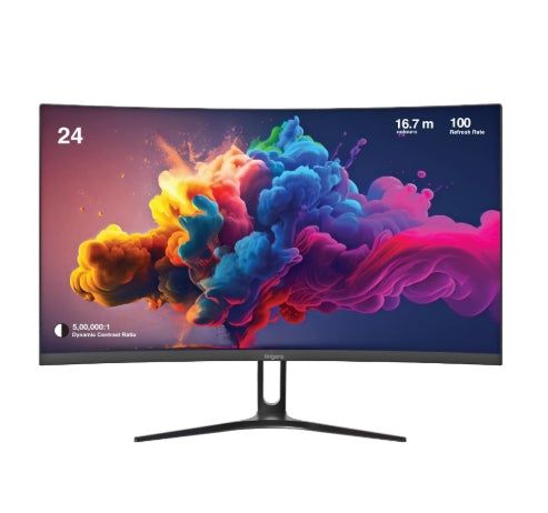 FINGERS Monitor 24" Satin-2421 Curved TFT LCD VA (23.81, 60 cm) with 1920 x x1080 FHD Resolution, Ultra-Slim Design, VGA + HDMI, Wall mountable, 100 Hz Refresh Rate, 200-250 nits Brightness 3Yrs Warranty