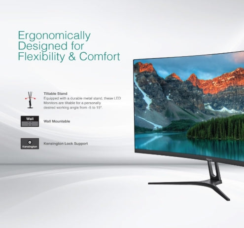 FINGERS Monitor 24" Satin-2421 Curved TFT LCD VA (23.81, 60 cm) with 1920 x x1080 FHD Resolution, Ultra-Slim Design, VGA + HDMI, Wall mountable, 100 Hz Refresh Rate, 200-250 nits Brightness 3Yrs Warranty