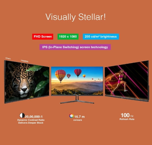 FINGERS Satin-2722 LED IPS Monitor (27 Screen Size, 1920 x 1080 IPS FHD Resolution, Low Power Consumption, Anti-Glare Screen Display, HDMI + VGA 100Hz Refresh rate 3yr Warranty
