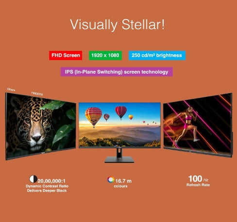 FINGERS Satin-2722 LED Monitor (27 Screen Size, 1920 x 1080 IPS FHD Resolution, Low Power Consumption, Anti-Glare Screen Display, HD Interface )+VGA