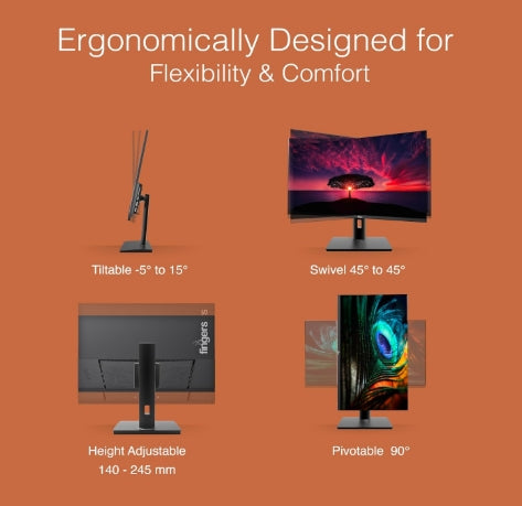 FINGERS Satin-2722 LED Monitor (27 Screen Size, 1920 x 1080 IPS FHD Resolution, Low Power Consumption, Anti-Glare Screen Display, HD Interface )+VGA