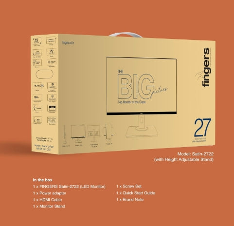 FINGERS Satin-2722 LED Monitor (27 Screen Size, 1920 x 1080 IPS FHD Resolution, Low Power Consumption, Anti-Glare Screen Display, HD Interface )+VGA