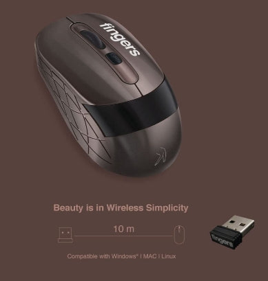 FINGERS AeroGrip Wireless Mouse with 2.4 GHz (Compatible with Windows, Mac & Linux | Ambidextrous) USB Receiver
