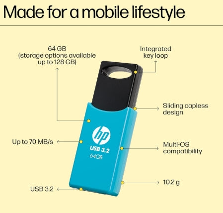 HP 712 w 64 GB USB 3.2 Flash Drive- Blue