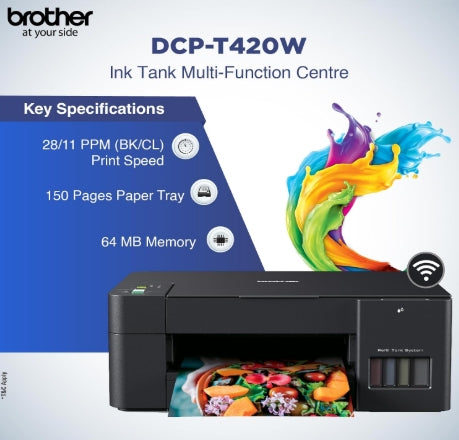 Brother Dcp-T420W All-in One Ink Tank Refill System Solid Ink Printers with Built-in-Wireless Technology, Black