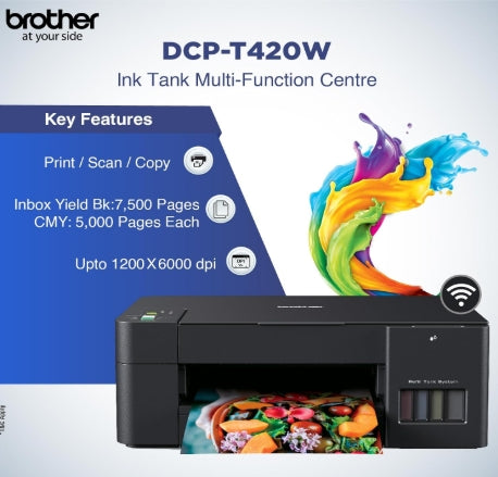 Brother Dcp-T420W All-in One Ink Tank Refill System Solid Ink Printers with Built-in-Wireless Technology, Black