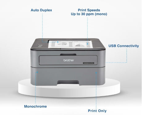 Brother HL-L2321D Automatic Duplex Monochrome Laser Printer with 30 Pages Per Minute Print Speed , 8 MB Memory, Large 250 Sheet Paper Tray, Black