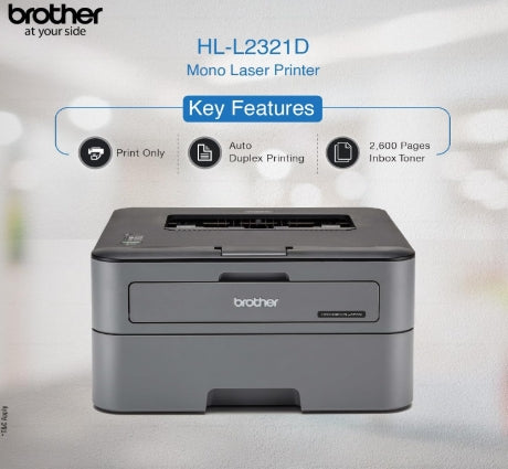 Brother HL-L2321D Automatic Duplex Monochrome Laser Printer with 30 Pages Per Minute Print Speed , 8 MB Memory, Large 250 Sheet Paper Tray, Black
