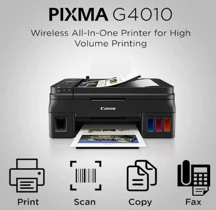 Canon PIXMA G4010 All in One ( Print,Scan,Copy ) WiFi Ink tank Colour Printer with FAX for Home/Office