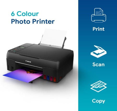 Canon PIXMA MegaTank G670 6 Colour, Print, Scan, Copy,Wi-fi High Volume Printing Photo Printer, User Replaceable Print Heads & Maintenance Cartridge
