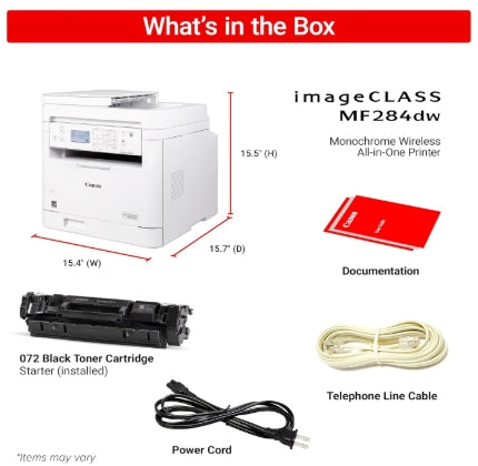 Canon imageCLASS MF284dw Wireless Black & White Laser Printer – All-in-One for Home Use, Print/Copy/Scan, 2-Sided Printing, 35 PPM, Auto Doc Feeder, Mobile Device Compatible, Starter Toner Included