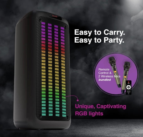 FINGERS RollingParties-110 Bluetooth Trolley Speaker with Powerful 110 W Deep Bass, Bundled 2 Wireless Mics & Additional 2 Mics, 8-Hour Play time, Guitar Input, TWS Support