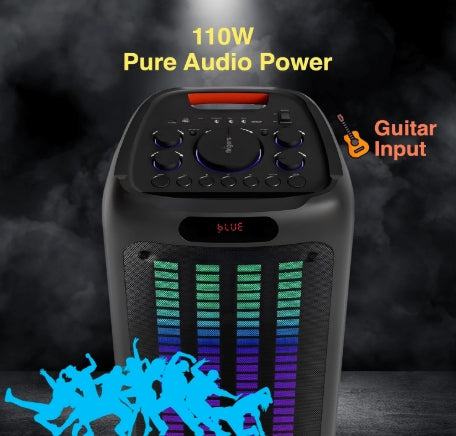 FINGERS RollingParties-110 Bluetooth Trolley Speaker with Powerful 110 W Deep Bass, Bundled 2 Wireless Mics & Additional 2 Mics, 8-Hour Play time, Guitar Input, TWS Support