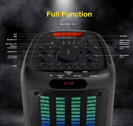 FINGERS RollingParties-110 Bluetooth Trolley Speaker with Powerful 110 W Deep Bass, Bundled 2 Wireless Mics & Additional 2 Mics, 8-Hour Play time, Guitar Input, TWS Support