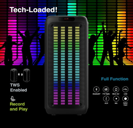 FINGERS RollingParties-110 Bluetooth Trolley Speaker with Powerful 110 W Deep Bass, Bundled 2 Wireless Mics & Additional 2 Mics, 8-Hour Play time, Guitar Input, TWS Support