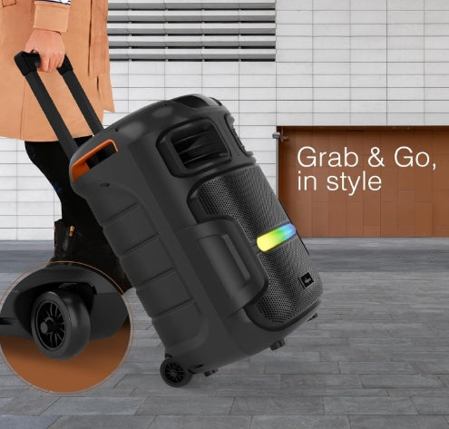 FINGERS RollingParties-51 Bluetooth Trolley Speaker with Powerful 50 W Deep Bass,  Bundled 2 Wireless Mics & Additional 2 Mics, RGB Lights, 15-Hour (Rich Black)