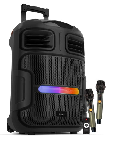 FINGERS RollingParties-51 Bluetooth Trolley Speaker with Powerful 50 W Deep Bass,  Bundled 2 Wireless Mics & Additional 2 Mics, RGB Lights, 15-Hour (Rich Black)