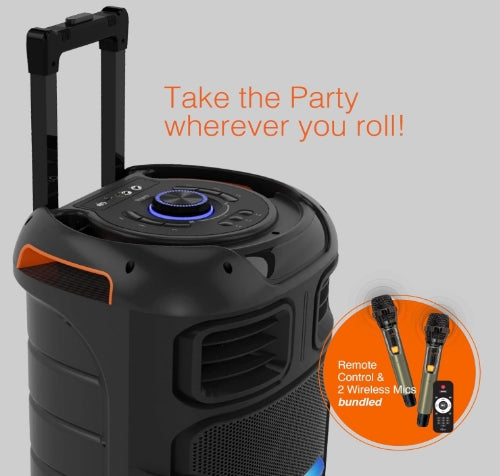 FINGERS RollingParties-51 Bluetooth Trolley Speaker with Powerful 50 W Deep Bass,  Bundled 2 Wireless Mics & Additional 2 Mics, RGB Lights, 15-Hour (Rich Black)