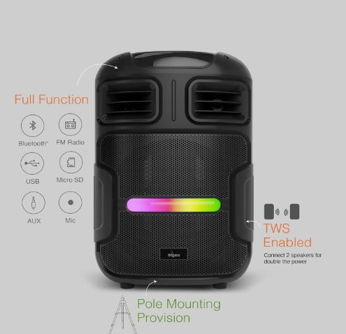 FINGERS RollingParties-51 Bluetooth Trolley Speaker with Powerful 50 W Deep Bass,  Bundled 2 Wireless Mics & Additional 2 Mics, RGB Lights, 15-Hour (Rich Black)