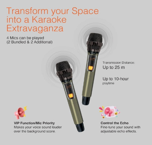 FINGERS RollingParties-51 Bluetooth Trolley Speaker with Powerful 50 W Deep Bass,  Bundled 2 Wireless Mics & Additional 2 Mics, RGB Lights, 15-Hour (Rich Black)