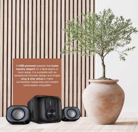 FINGERS Stereo Beats 2.1 Channel Multimedia Wired Speaker (USB Powered with 3.5 mm Stereo Input | Powerful 11 Watts | for Computer PCs & Laptops) - Rich Black