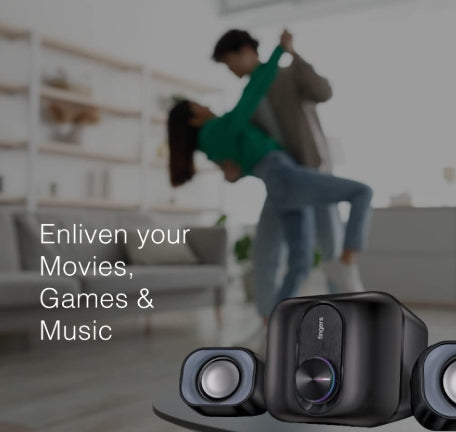 FINGERS Stereo Beats 2.1 Channel Multimedia Wired Speaker (USB Powered with 3.5 mm Stereo Input | Powerful 11 Watts | for Computer PCs & Laptops) - Rich Black