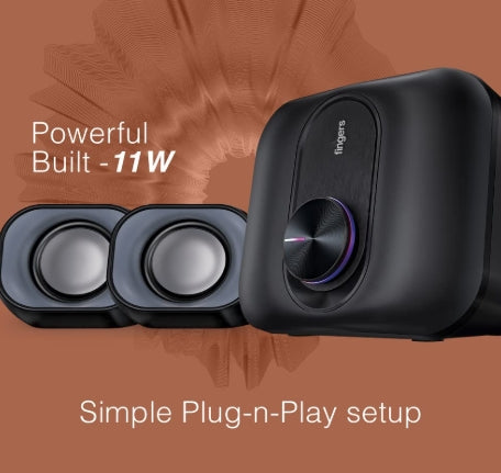 FINGERS Stereo Beats 2.1 Channel Multimedia Wired Speaker (USB Powered with 3.5 mm Stereo Input | Powerful 11 Watts | for Computer PCs & Laptops) - Rich Black