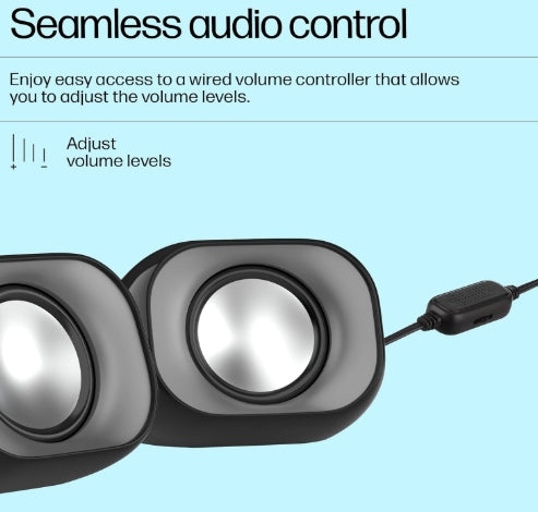 HP DHS-2111 Wired Speaker, 2-Channel Surround Sound, 3.5mm aux connectivity, PC and Phone Compatible, Easy Volume Controls, 1-Year Warranty, Black,