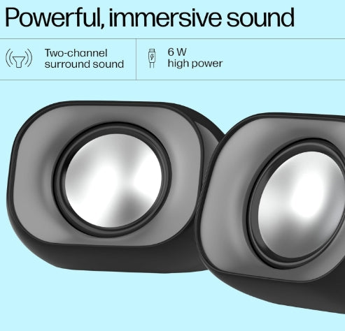 HP DHS-2111 Wired Speaker, 2-Channel Surround Sound, 3.5mm aux connectivity, PC and Phone Compatible, Easy Volume Controls, 1-Year Warranty, Black,