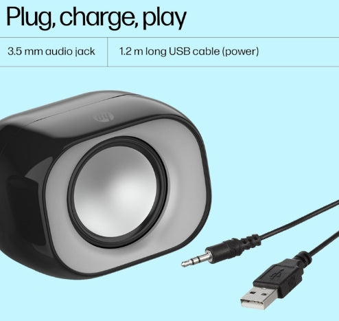 HP DHS-2111 Wired Speaker, 2-Channel Surround Sound, 3.5mm aux connectivity, PC and Phone Compatible, Easy Volume Controls, 1-Year Warranty, Black,