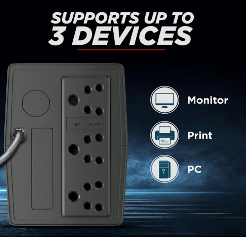 Intex 725 UPS Protector 230V & 360W Output Power | Connect Upto 3 Devices | Power Backup UPS System & Auto Restart | Ideal for Home, Office, Desktop PC & Home-Electronics (Black)