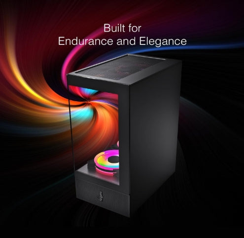 FINGERS C-Vision-5N Micro-ATX PC (Black) Gaming Cabinet  with Dual Toughened Glass Panels, Liquid Cooler Compatibility, 5 Pre-Installed ARGB Fans, Magnetic Dust Filter, USB 3.0 for Premium Performance & Style